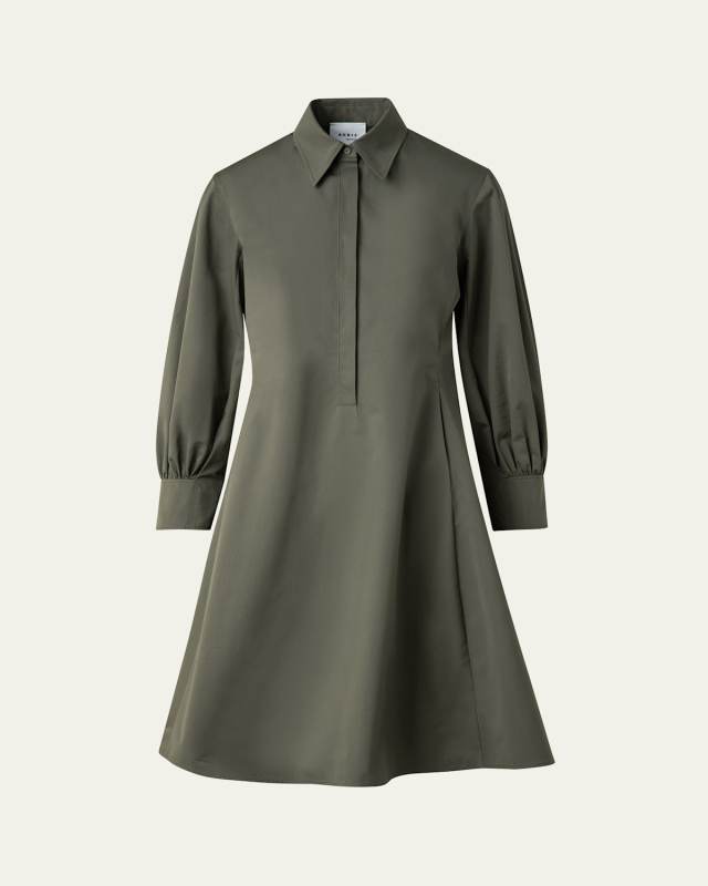 Long-Sleeve Heavy Cotton Poplin Mini Shirtdress
